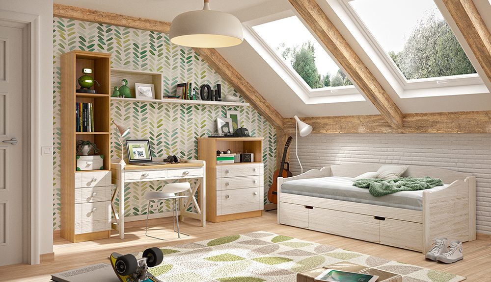 Dormitorio Juvenil Rústico de madera