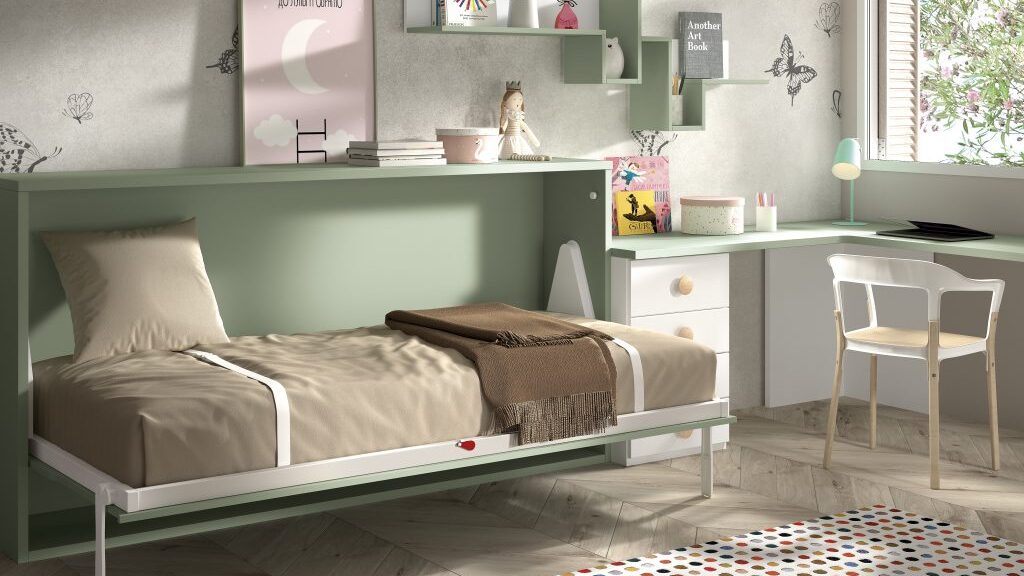Dormitorio juvenil con cama abatible y escritorio